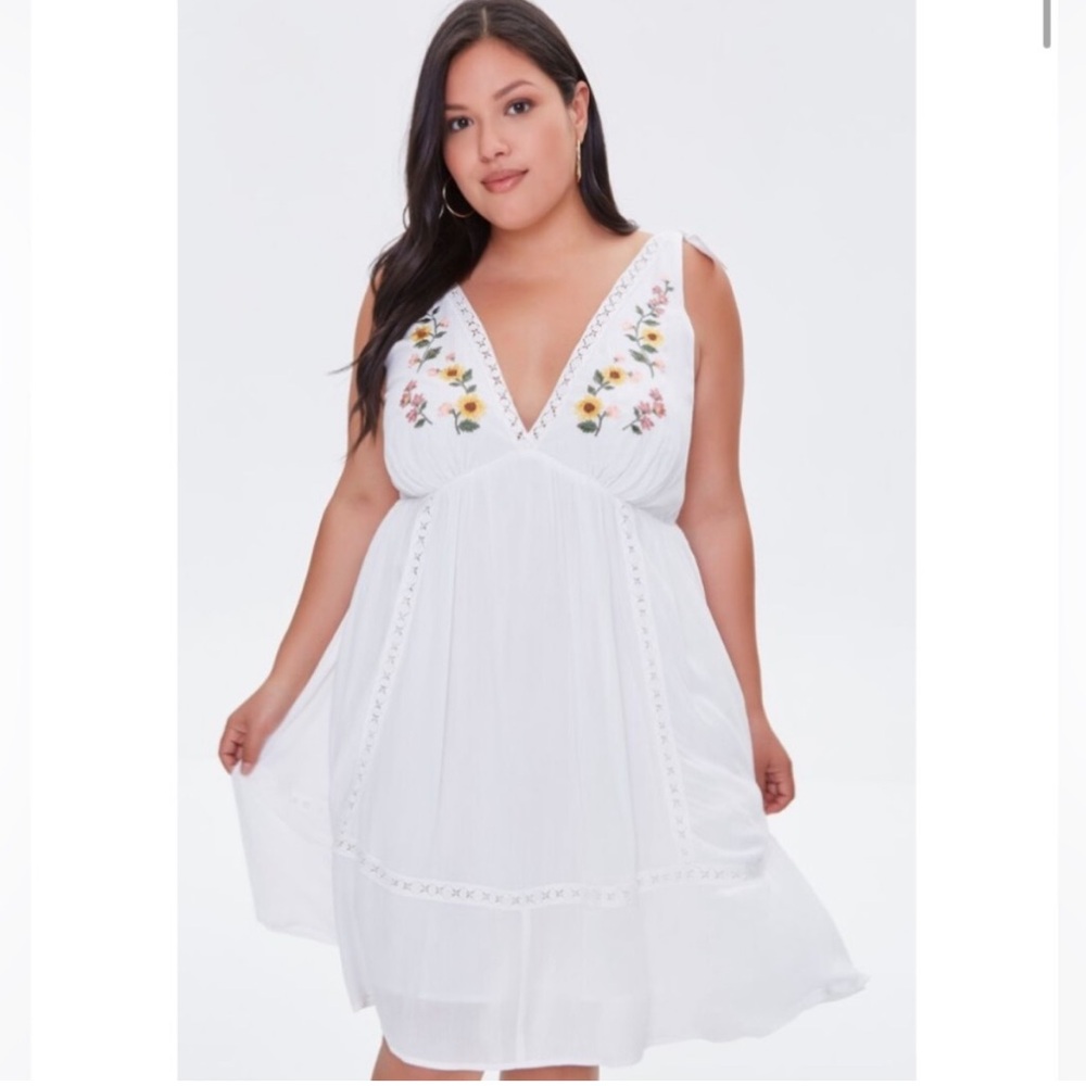 White Floral Embroidered Dress